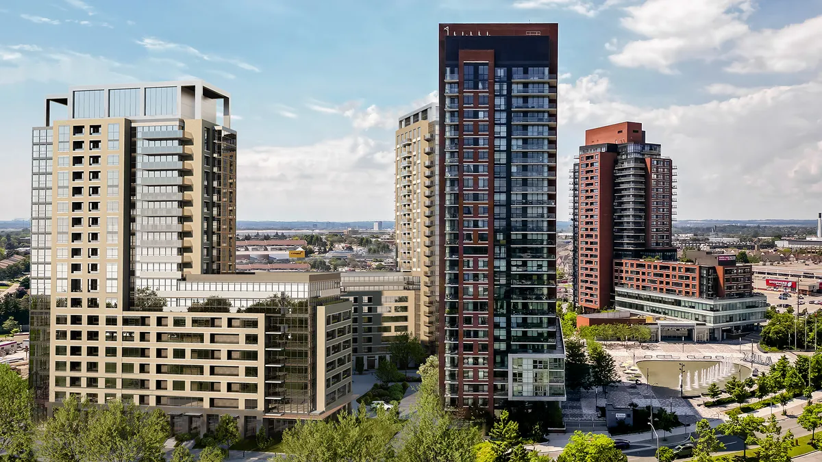 Streets, low-rise blocks and residential towers around Weston Road and Finch Avenue West