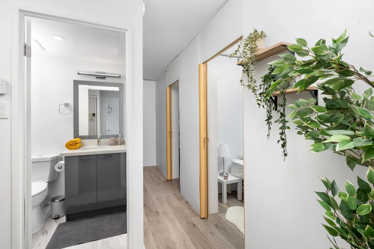 Shared suite kitchen with range, microwave and dishwasher
