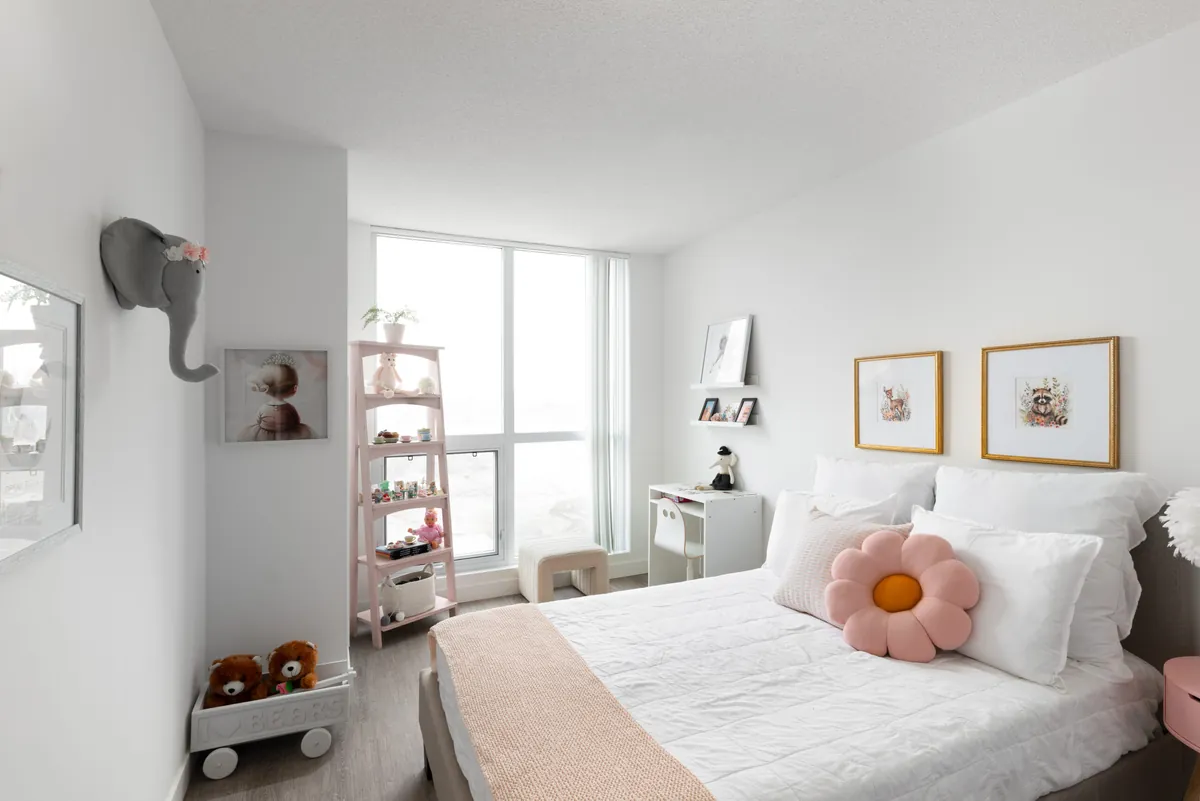Master bedroom with the wardrobe wall and desk space