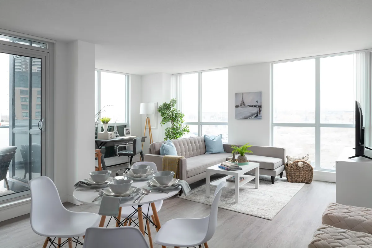 Bright living area with floor-to-ceiling windows